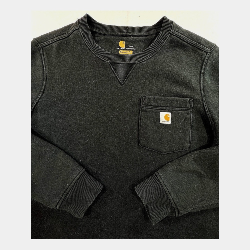 Carhartt Crewneck Sweatshirt Womens Large Black 103925 BLK Pocket Relaxed Fit‎